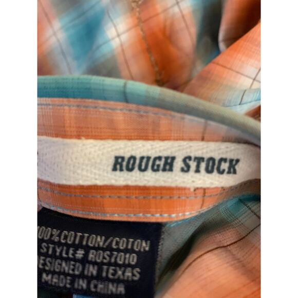 Rough Stock Mens Large Orange Blue Pearl Snap Western Flannel Cowboy Rodeo - Picture 8 of 14